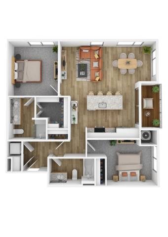 Floor plan for 2 beds, 2 baths, 1056 sqft